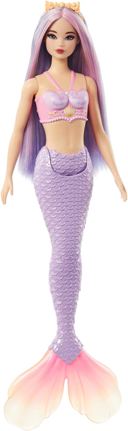 Barbie Mermaid Doll with Pink & Lilac Fantasy Hair & Headband Accessory, Toy with Shell-Inspired Bodice & Lavender Tail