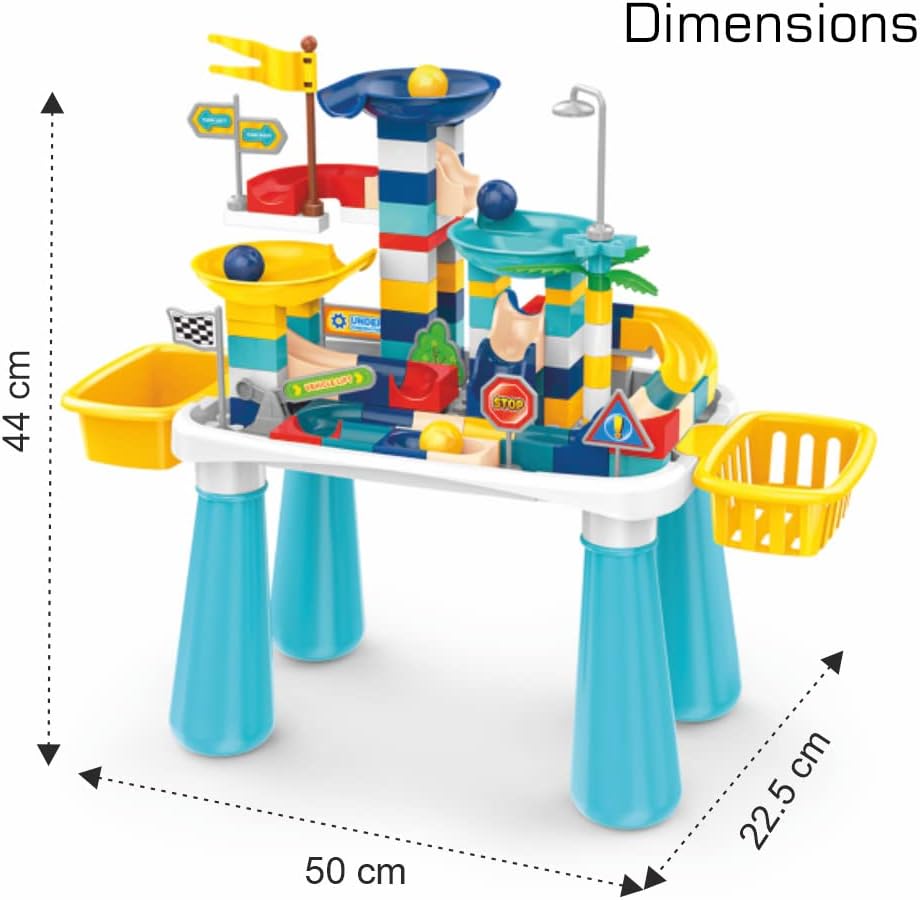 Eazy Kids Little Story DIY Slide Track Rolling Ball Building Blocks Table (111pcs), STEM Series - Multicolor