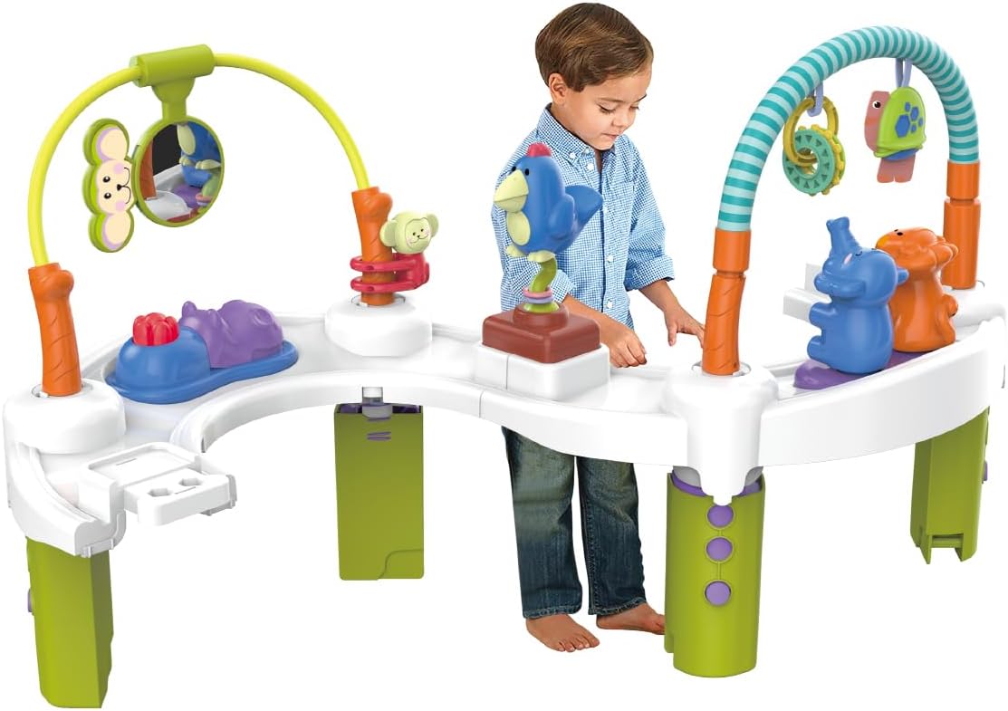 مركز أنشطة للأطفال الرضع مع نطاطية ٤ في ١ | يتحول إلى سجادة للاستلقاء على البطن، وكرسي هزاز ثابت، ومشاية دفع، وطاولة لعب للأطفال الصغار