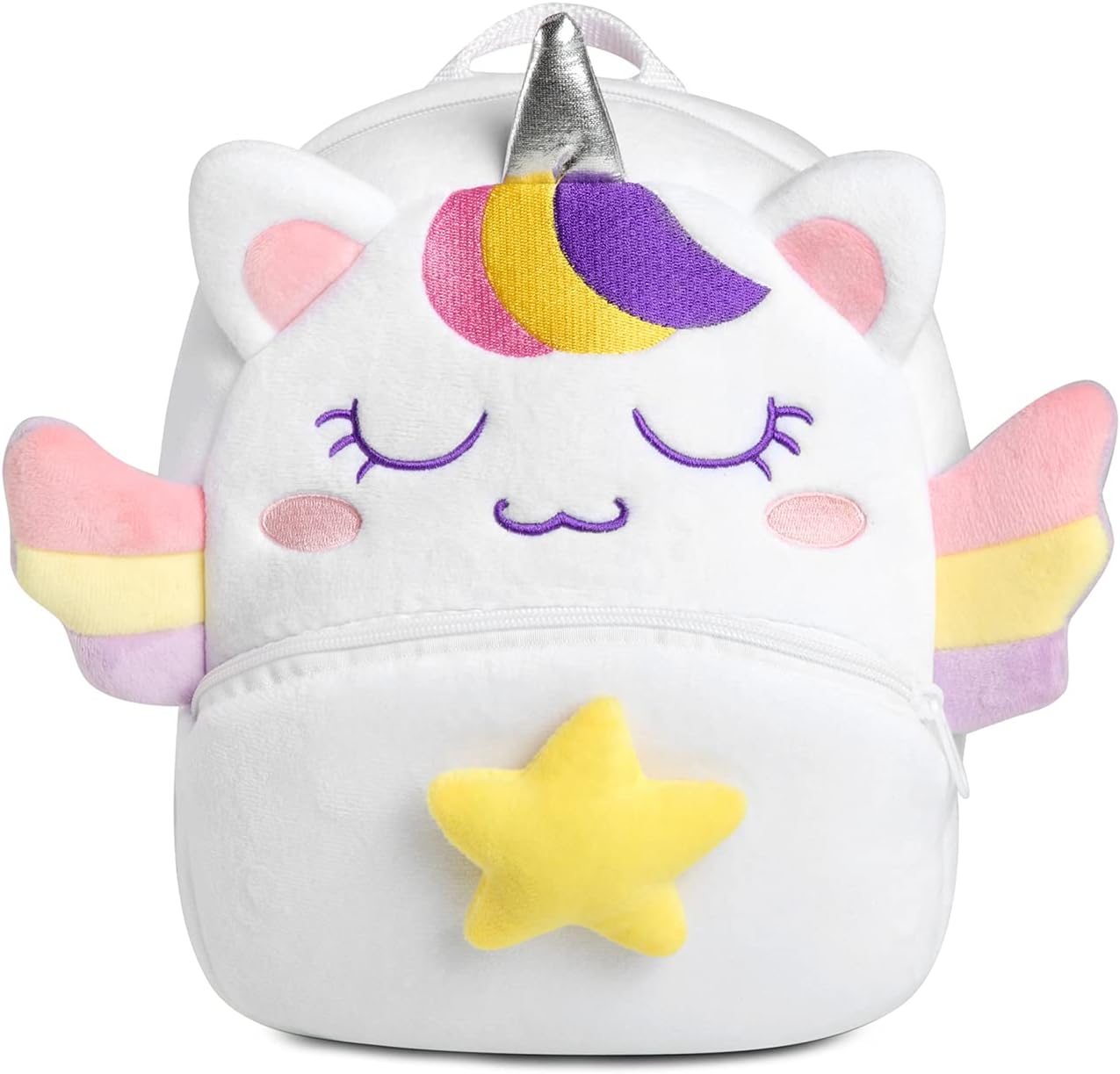 VASCHY Toddler Backpack, Baby Boys and Girls Cute Plush Animal Small Daycare Backpack for Baby Little Kids White Unicorn