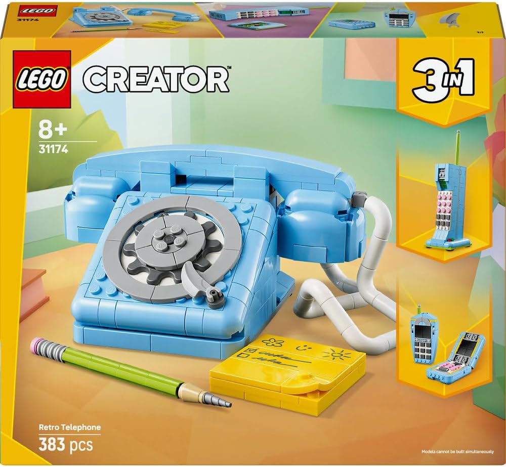 LEGO 31174 Creator 3in1 Retro Telephone Toy with Rotary Dial - Transforms into a 1980s Model or 2 Mobile Phones from the 2000s - Creative Gift for 8+ Year Old Girls & Boys