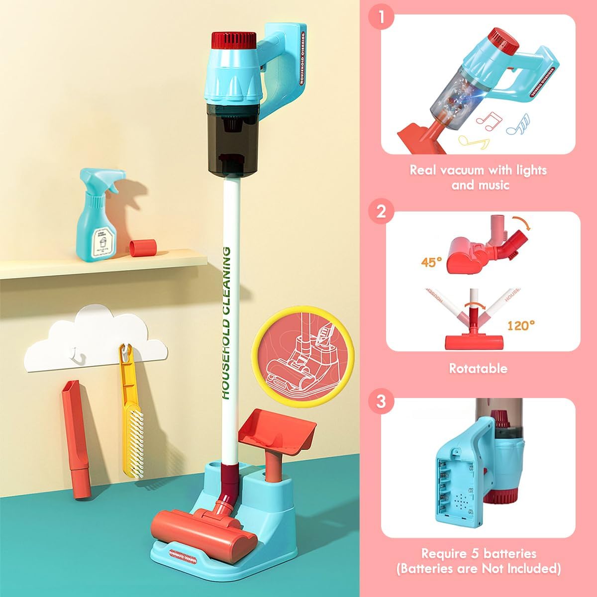 Kids Vacuum Toys Cleaning Toy Set Vacuum Cleaner Toys Set with Lights &Sounds Role Play Housekeeping Toy Set