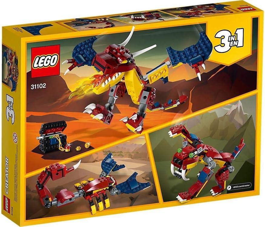 LEGO 31102 Creator 3in1 Fire Dragon Building Kit, لعبة بناء رائعة للأطفال