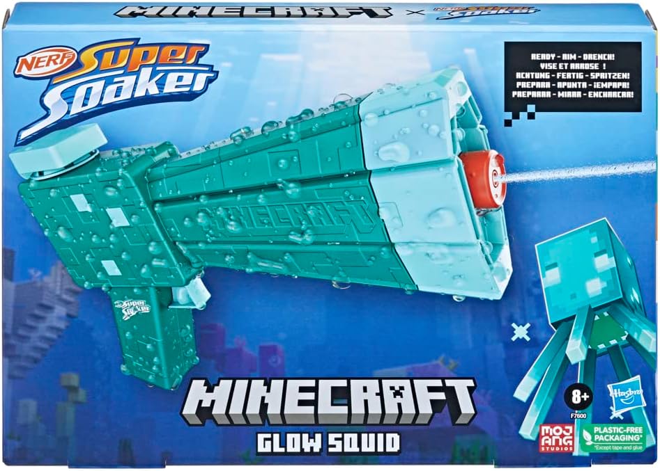 Hasbro Nerf Super Soaker Minecraft Glow Squid Water Blaster, Minecraft Dungeons Squid Mob Design