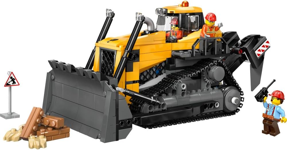 LEGO City 60466 Yellow Bulldozer Toy - Large Construction Vehicle Building Set - incl. 3 Minifigures plus Loose Bricks & Road Signs - Birthday Gift for 8+ Year Old Boys