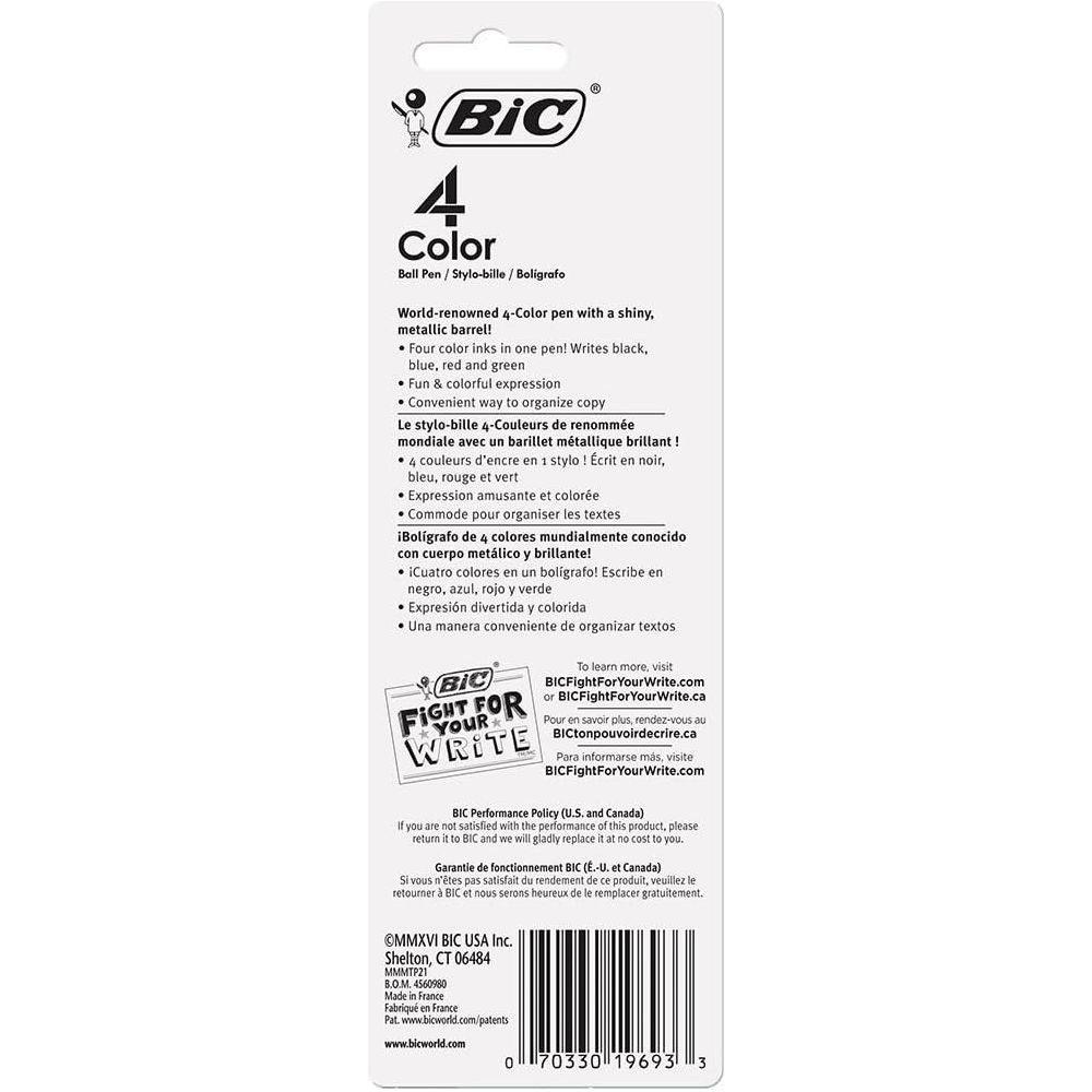 BIC 4-Color Shine Ball Pen, Medium Point (1.0 mm), Metallic Barrel, Assorted Inks, 2 Count