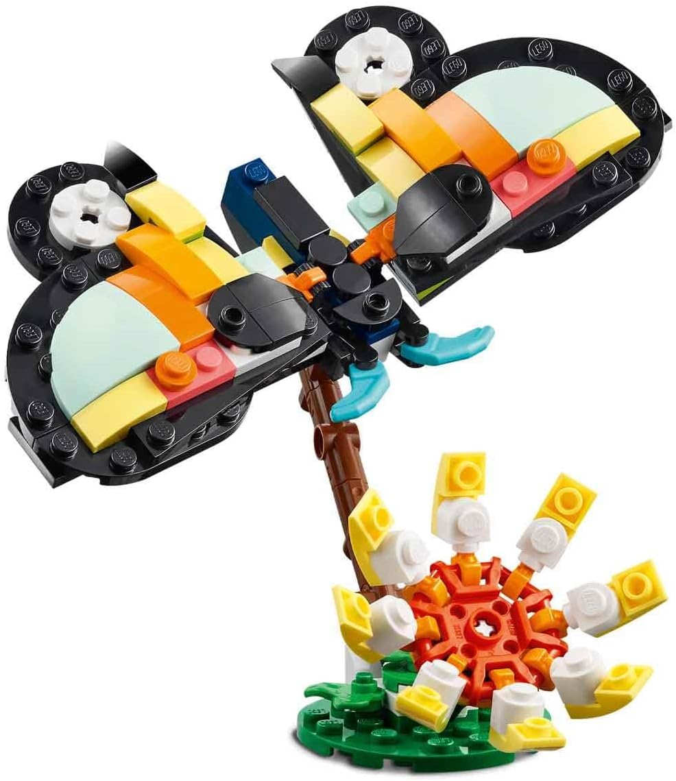 LEGO 31173 Creator 3in1 Wild Animals: Tropical Toucan with a Flower - Toy Animal Transforms into a Butterfly Figure or a Tropical Fish - Creative Gift for 7+ Year Old Girls & Boys