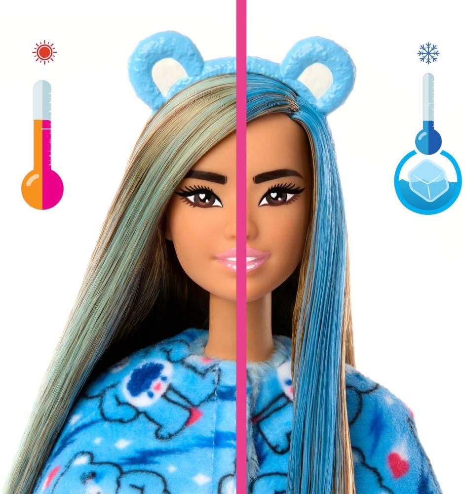 Barbie Cutie Reveal Care Bears Series Doll & Accessories Set with Grumpy Bear Costume & 10 Surprises Including Color Change & Mini Bear