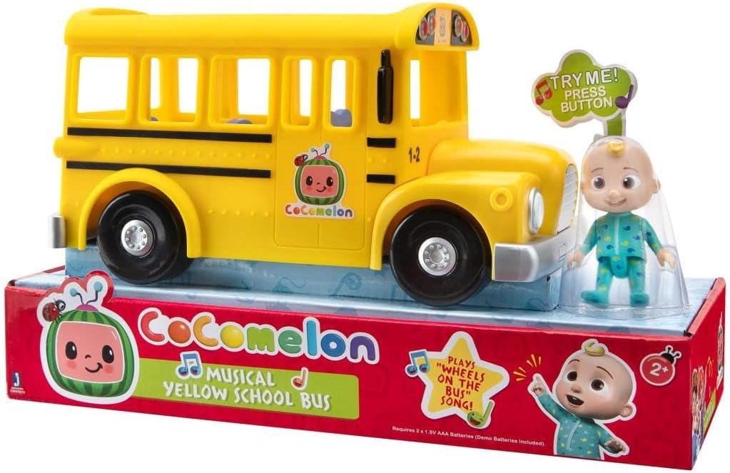 Jazwares Cocomelon Musical Yellow School Bus JJ Song Wheels on the Bus