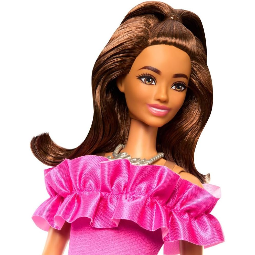 Barbie Fashionistas Doll #217 with Brown Wavy Hair Half-Up Half-Down & Pink Dress, 65th Anniversary Collectible Fashion Doll