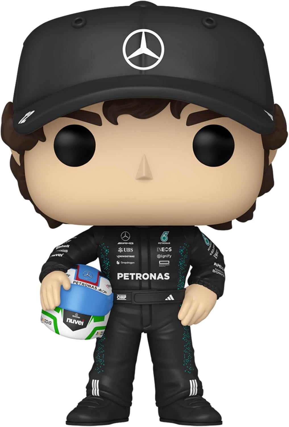 Funko Pop! vinyl figure of a Formula 1 driver in racing suit with Mercedes-Benz logo.