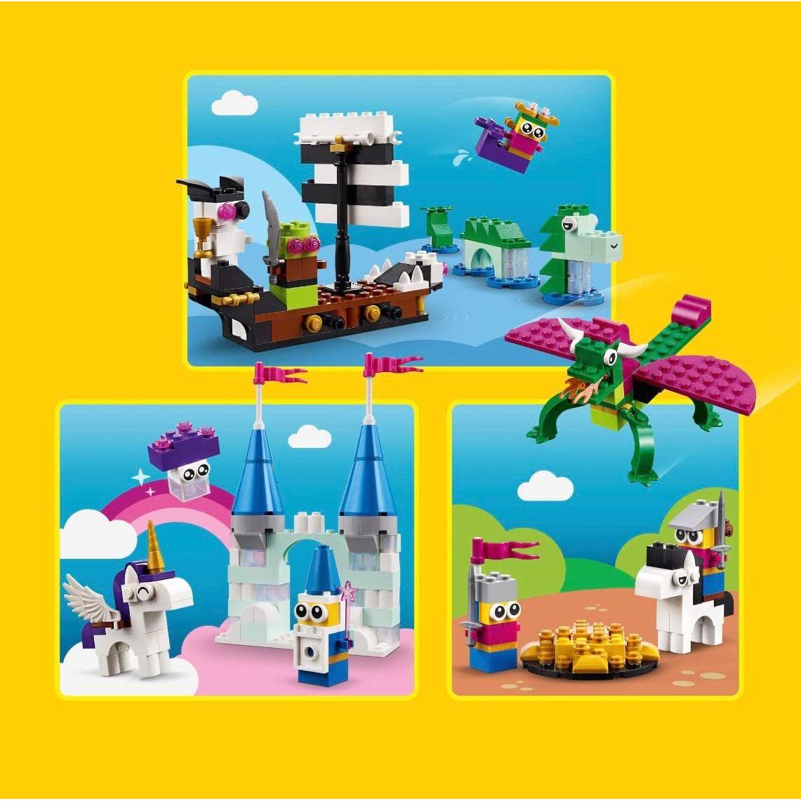Lego 11033 Classic Creative Fantasy Universe Set, Building Adventure with Unicorn Toy, Castle, Dragon and Pirate Ship Builds