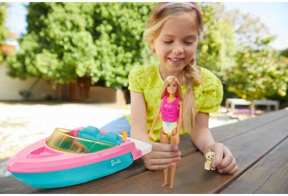 Mattel Barbie Doll And Boat With Puppy And Accessories, Floats in Water