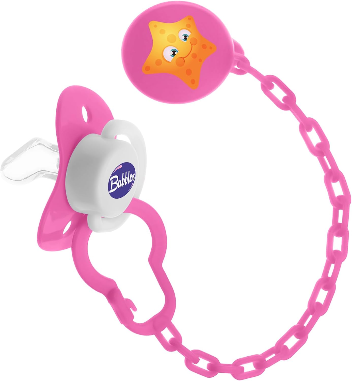 Bubbles Tatinah, Beveled Pacifier With Chain for newborn - Pink