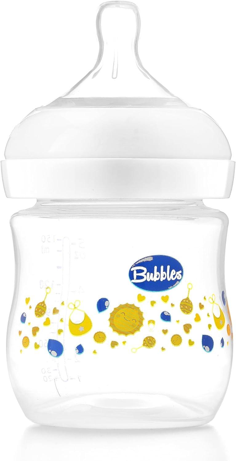 زجاجة رضاعة طبيعية بدون يد سعة 150 مل - بيضاء (قد يختلف التصميم على الزجاجة)