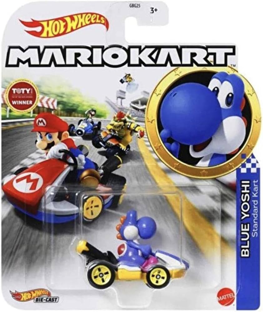 Hot Wheels Super Mario Character Cars 1:64 - Blue Yoshi Standard Kart