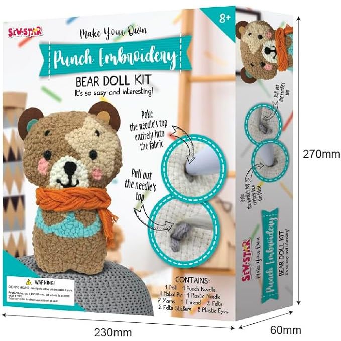 Sew Star Punch Embroidery-Bear Doll Kit SS-19-108, 8+