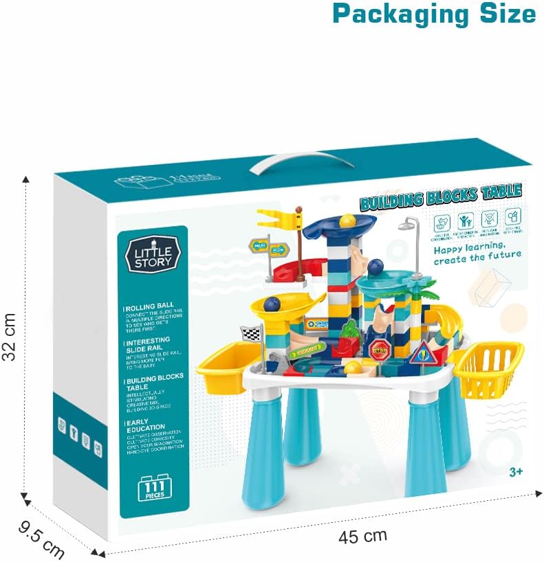 Eazy Kids Little Story DIY Slide Track Rolling Ball Building Blocks Table (111pcs), STEM Series - Multicolor