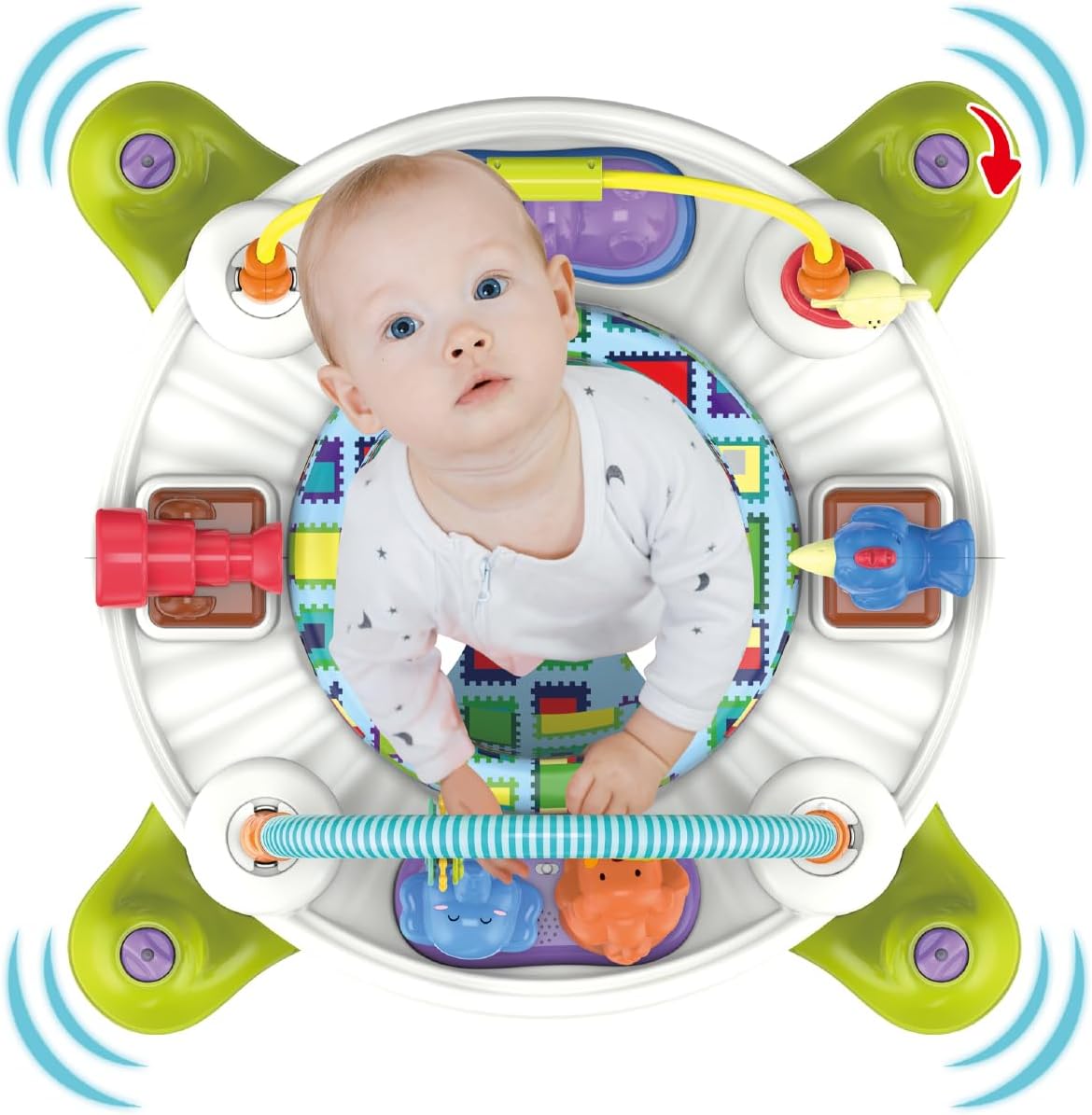 مركز أنشطة للأطفال الرضع مع نطاطية ٤ في ١ | يتحول إلى سجادة للاستلقاء على البطن، وكرسي هزاز ثابت، ومشاية دفع، وطاولة لعب للأطفال الصغار