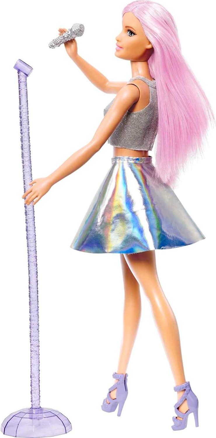 Barbie Careers Fashion Doll & Accessory, Pop Star with Pink Hair & Brown Eyes Wearing Iridescent Skirt with Microphone