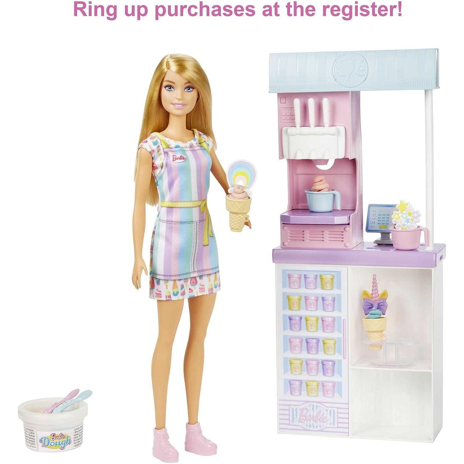 Barbie Careers Doll & Accessories, Ice Cream Shop Playset with Blonde Doll, Ice Cream Machine, Molds, Dough & More