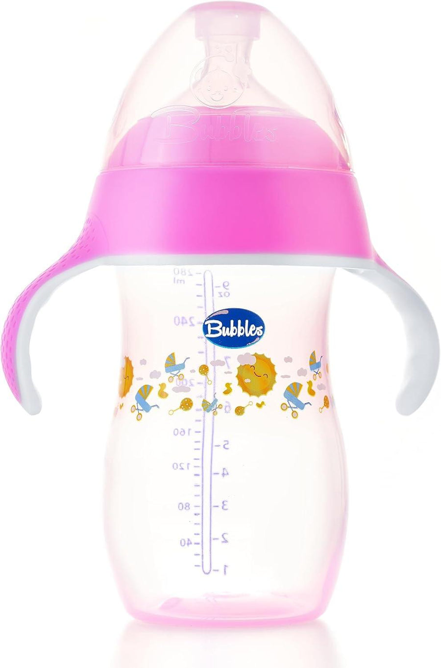 Bubbles Natural feeding bottle with hand 280ml - Pink