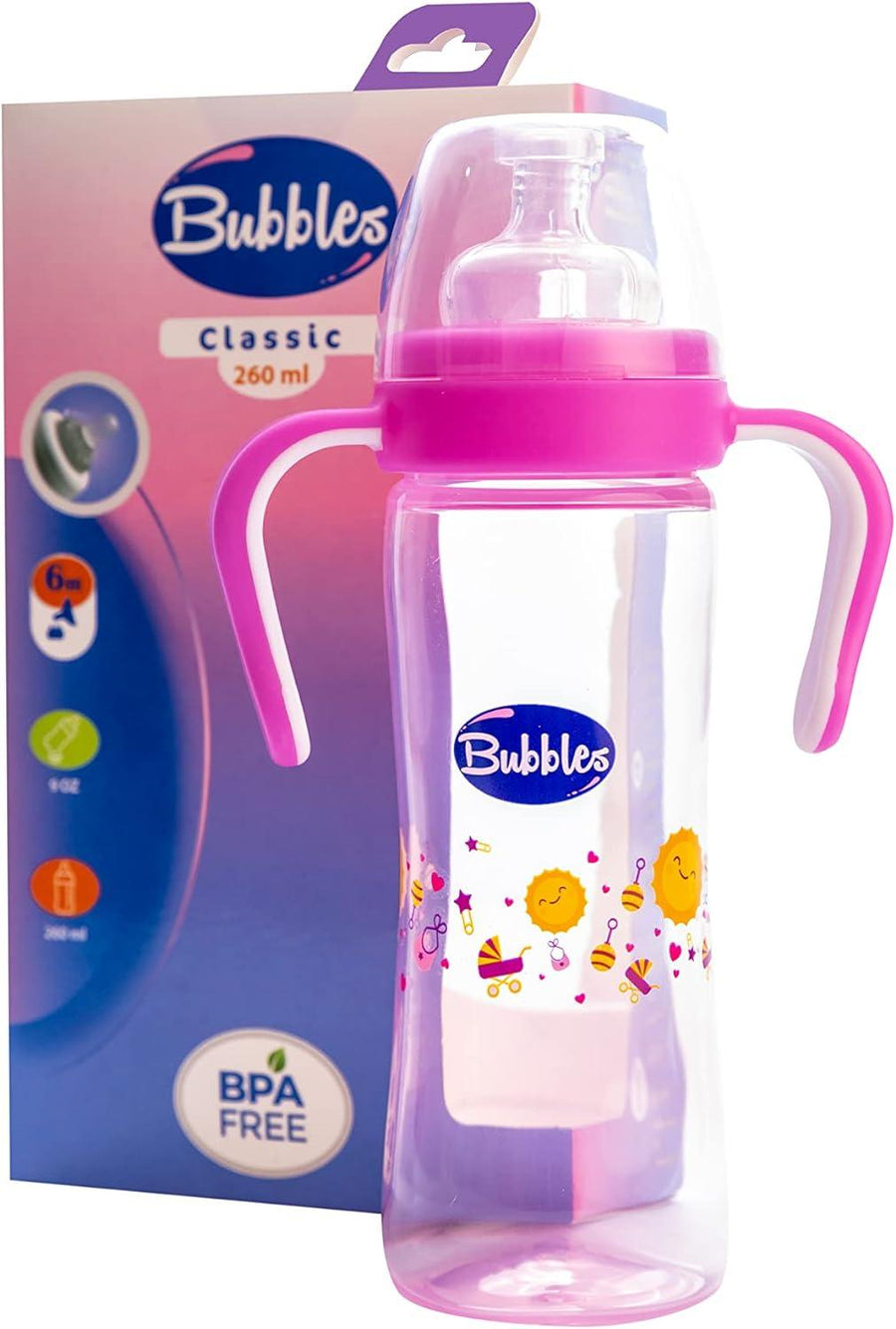 Bubbles Classic feeding bottle with hand 270ml - Pink