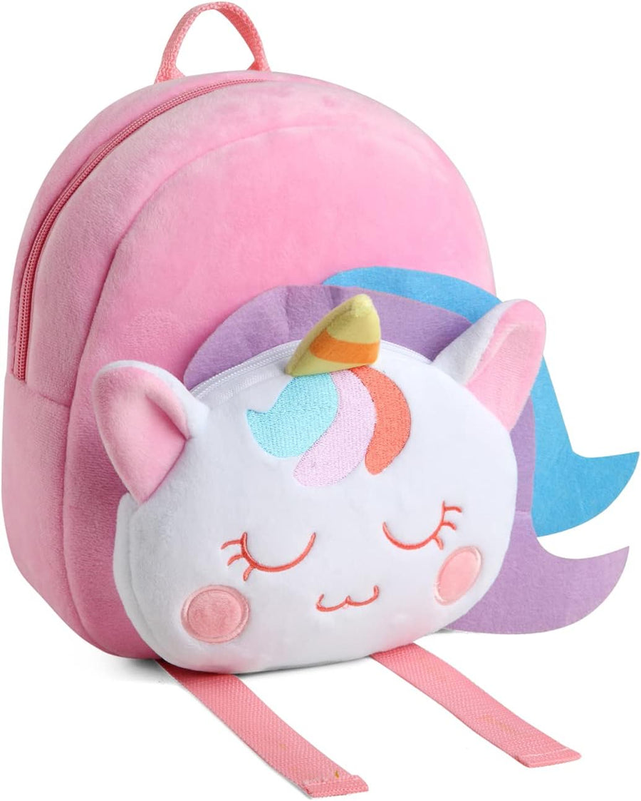 VASCHY Toddler Backpack, Baby Boys and Girls Cute Plush Animal Small Daycare Backpack for Baby Little Kids Smiling Unicorn