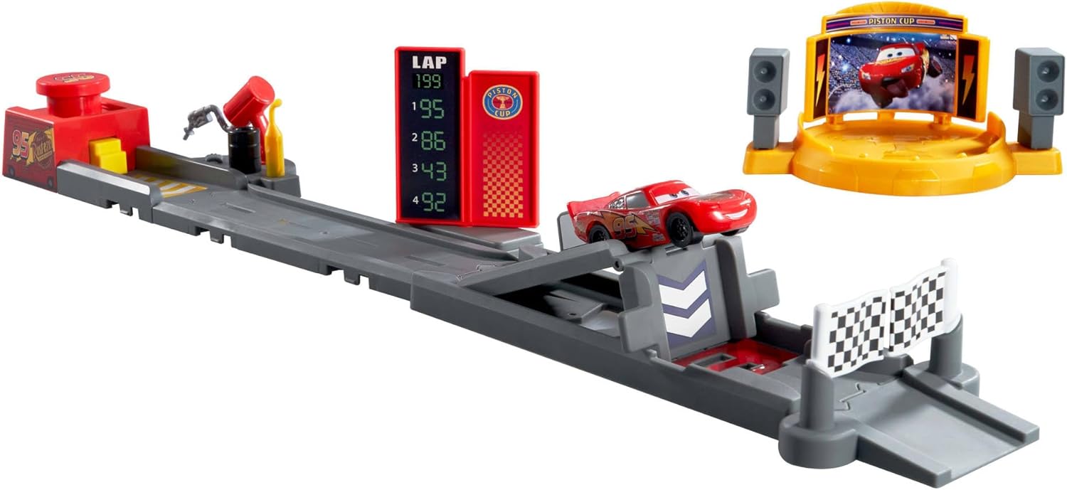 Disney Pixar Cars Track Springboard Piston Cup with Lightning McQueen Vehicle, Track Over 50 cm Long, Jump and Stunt, 2 Ways to Play