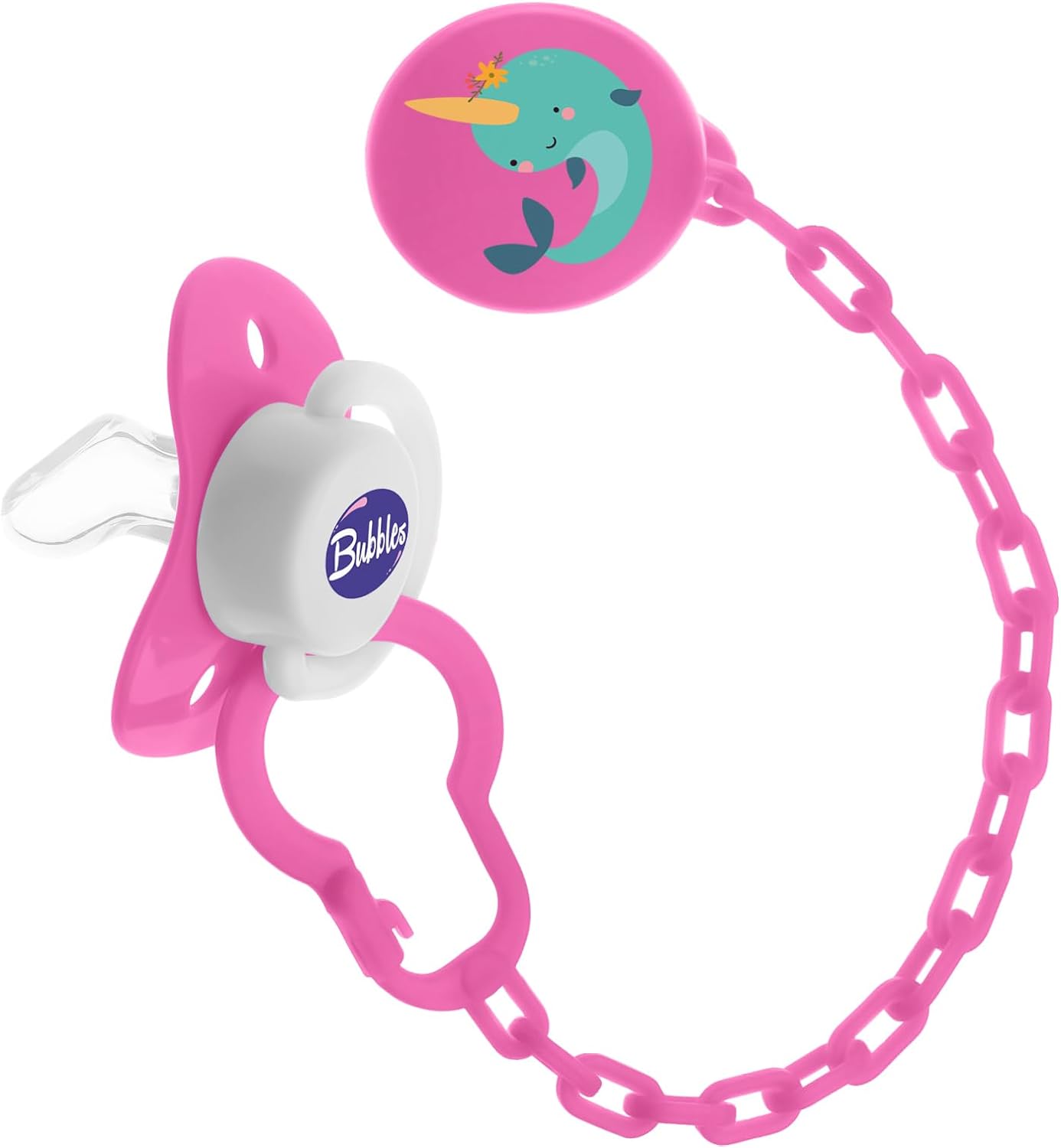 Bubbles Tatinah, Beveled Pacifier With Chain for newborn - Pink