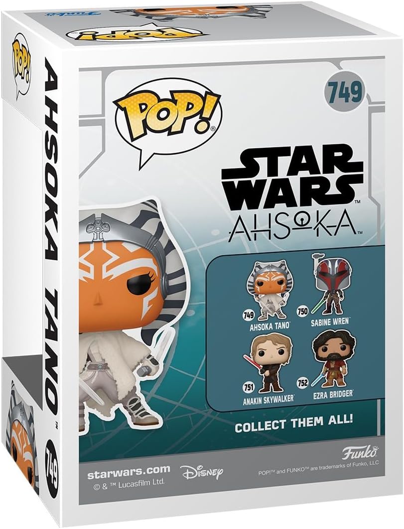 Funko Pop! packaging for Star Wars Ahsoka with character illustrations 