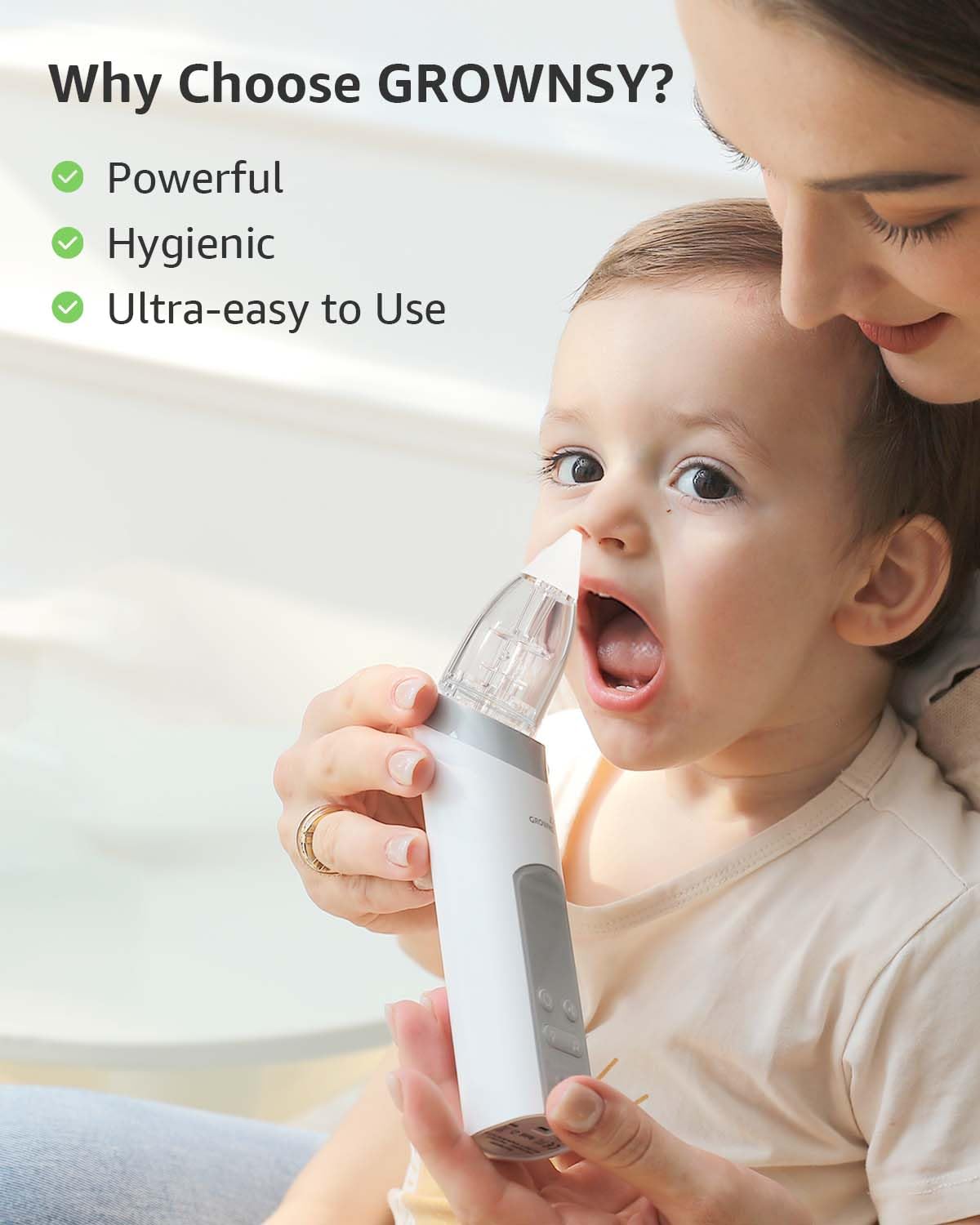 GROWNSY Nasal Aspirator for Baby, Electric Baby Nose Sucker with Larger Suction Chamber and More Powerful Suction with Music and Light Soothing Function