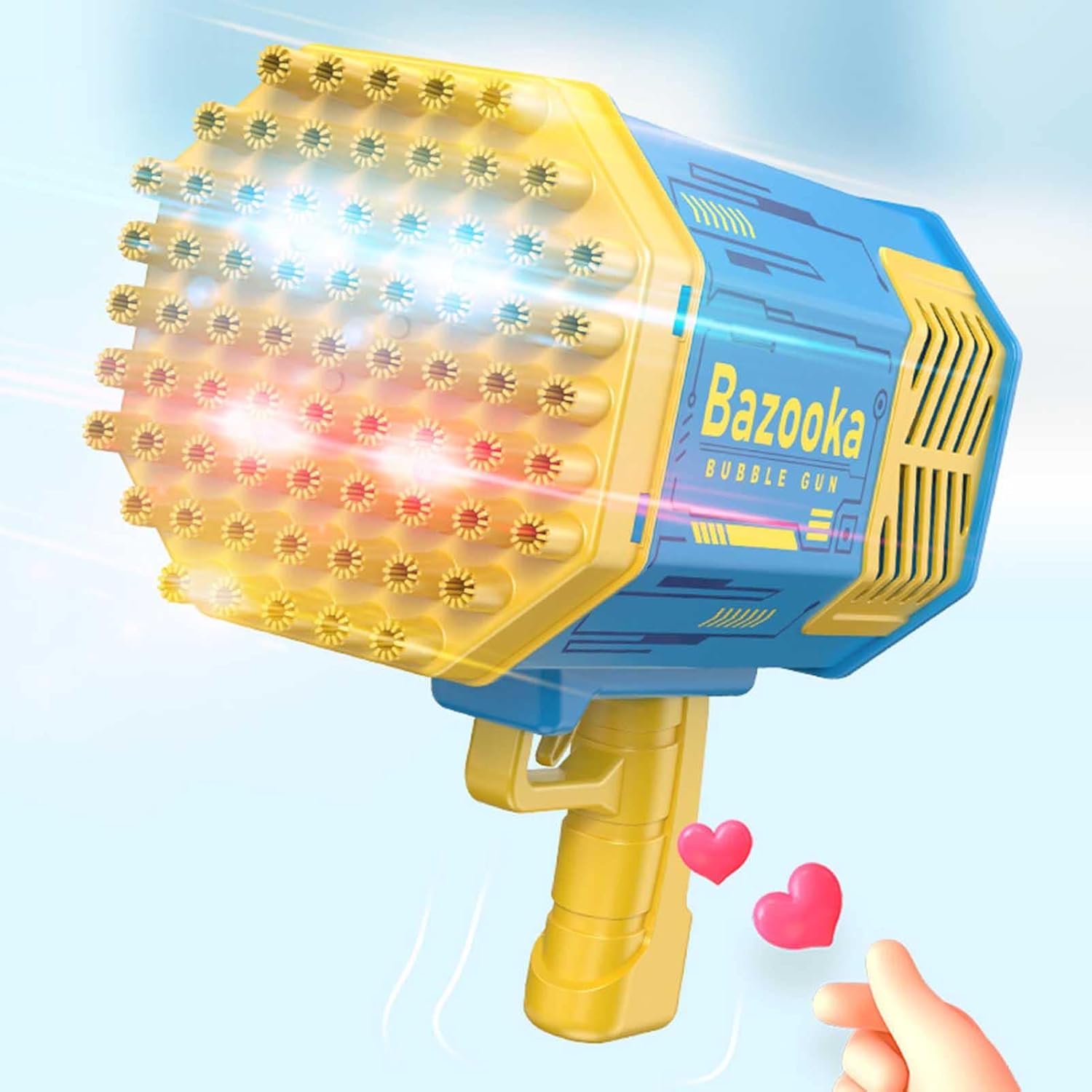 69 Hole Bubble Machine, Bazooka Bubble Machine With LED Light And 2 Bottles Bubble Liquid