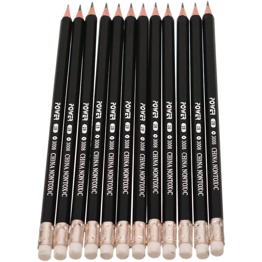 Power en-71 high quality 2B graphite pencil pack of 12 pencils - black