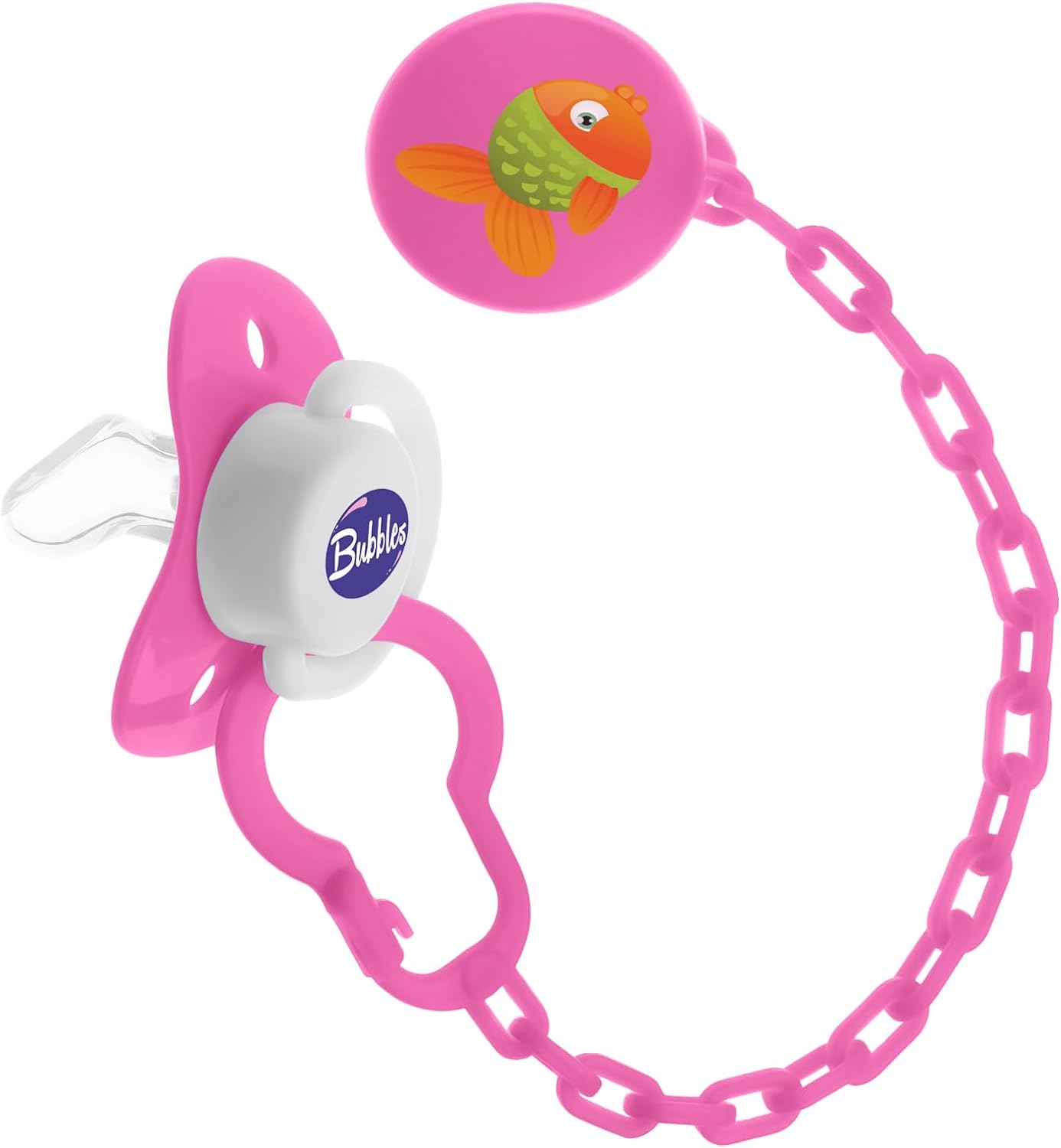 Bubbles Tatinah, Beveled Pacifier With Chain for newborn - Pink