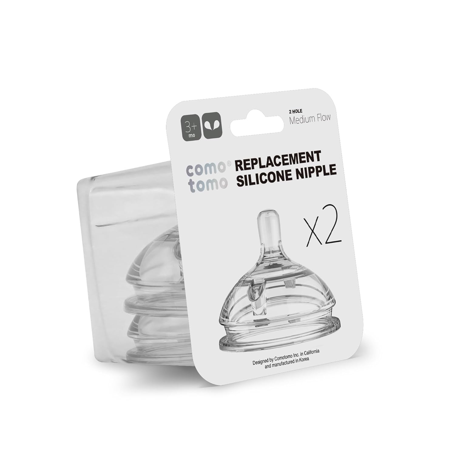 Comotomo Silicone Replacement Nipple, medium Flow, 3-6 Months, 1 Count (Pack of 2)