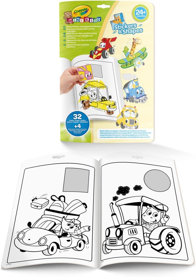 Crayola Mini Kids Sticker Album & Extravagant Vehicle Shapes, 32 Colouring Pages and 4 Sheets of Stickers