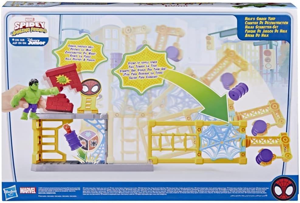 Hasbro Marvel Spidey and His Amazing Friends Hulk’s Smash Yard Preschool Toy, Hulk Playset with Toppling Tower and Smash Wall, Kids Ages 3 and Up