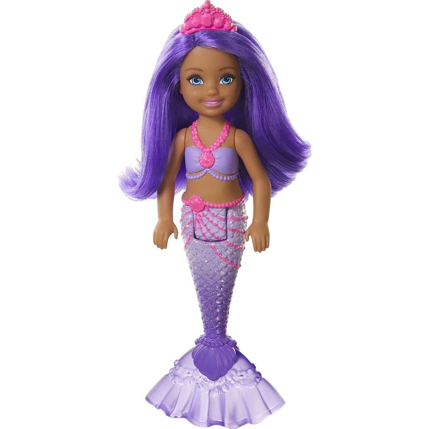 Barbie Dreamtopia Chelsea Mermaid Doll with Purple Hair & Tail, Small Doll Bends At Waist