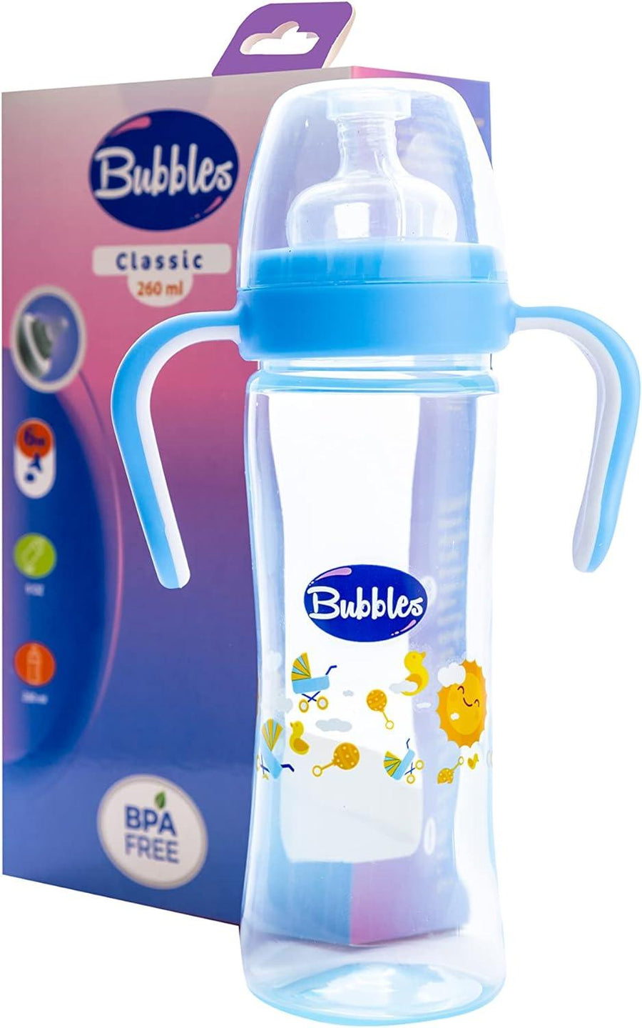 Bubbles Classic feeding bottle with hand 270ml - Blue