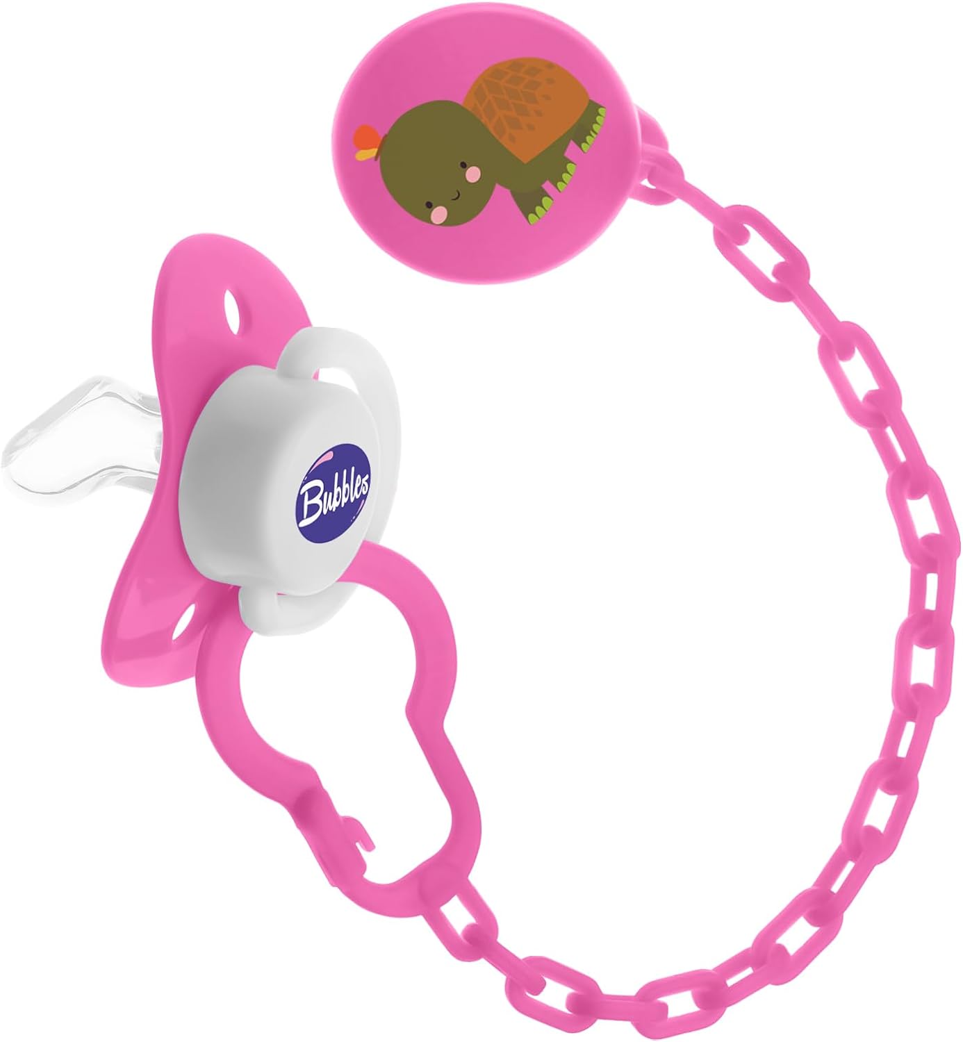 Bubbles Tatinah, Beveled Pacifier With Chain for newborn - Pink