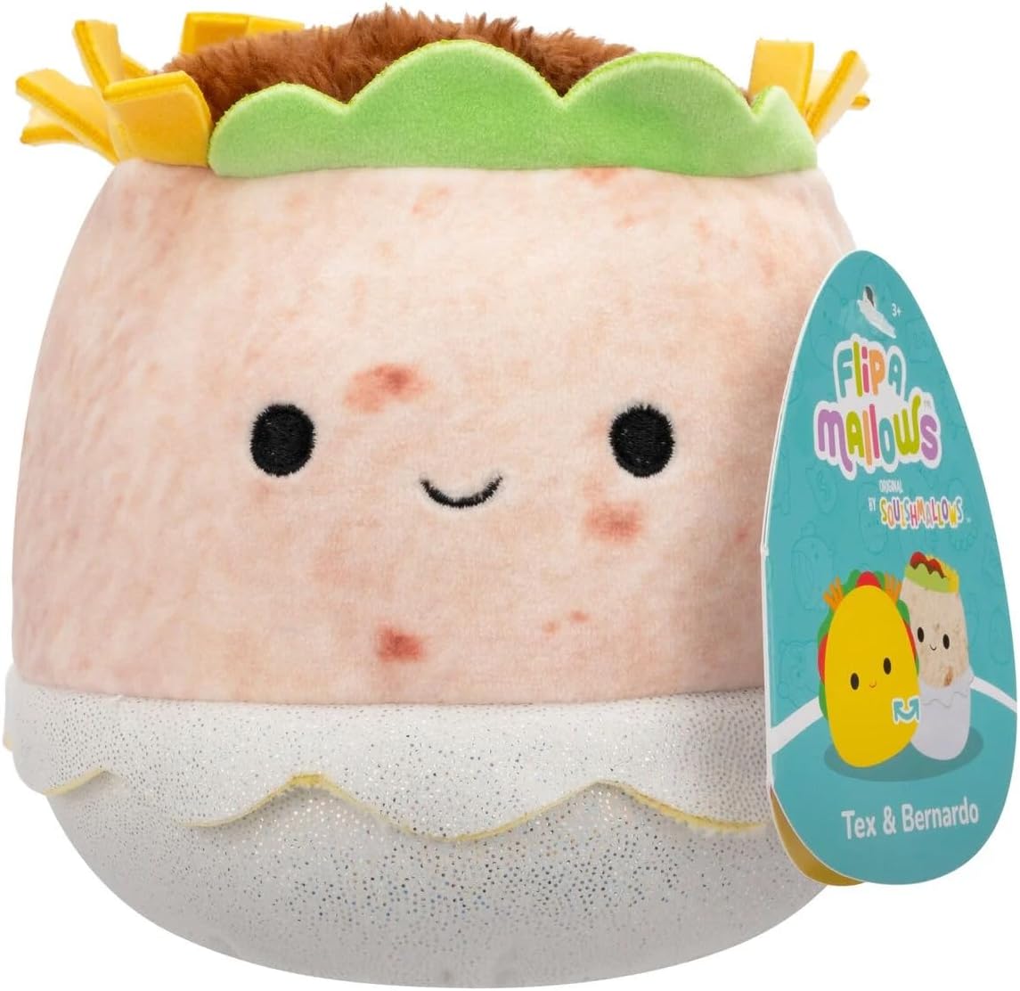 Jazwares Squishmallows Flip-A-Mallows Tex Taco Bernardo Burrito Plush Toy, 5-Inch Size, Multicolor