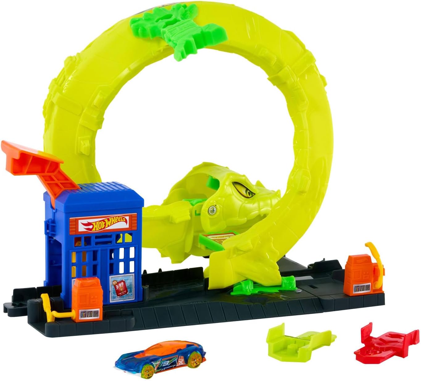 Mattel Hot Wheels City Snake Spiral Attack Playset With 1:64 Scale Die-Cast Toy Car & Speed Snap Track