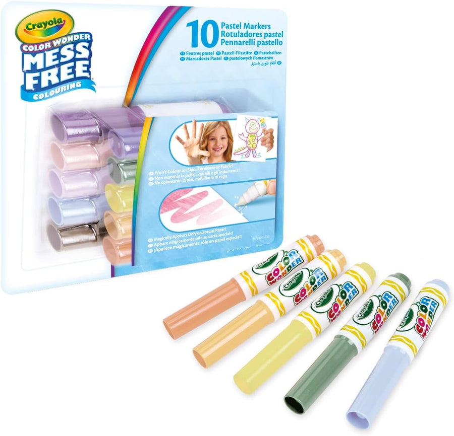 Crayola Color Wonder, Set of 10 Smudgeless Markers with Transparent Inks, Pastel Colors