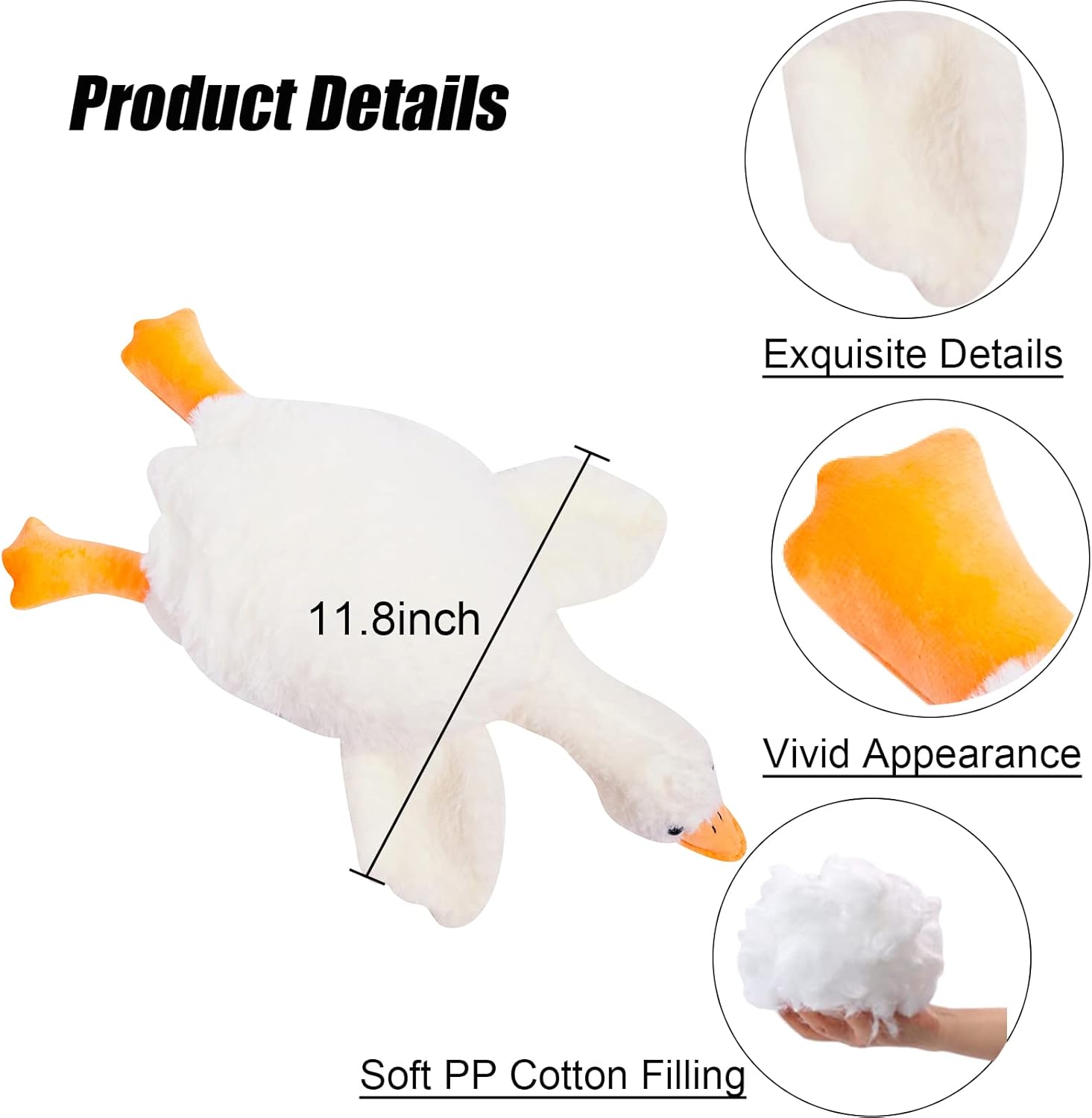 Goose Stuffed Animal Cute Swan Plushies Big Duck Plush Toy for Girls Boys Party Favors Birthday Gift (White) 90 cm