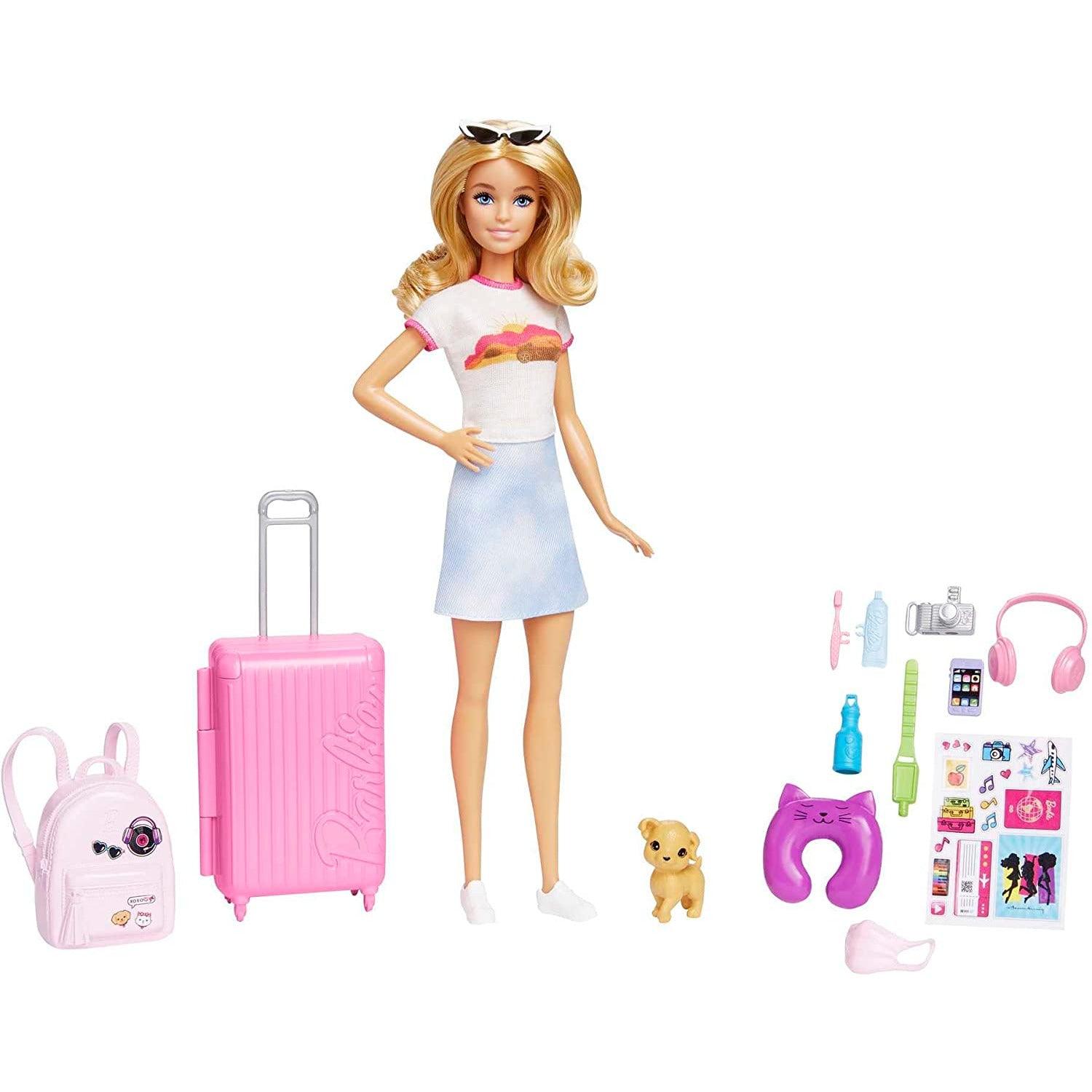 Barbie Doll & Accessories, Travel Set with Puppy, Malibu Doll with Blonde Hair - BumbleToys - 2-4 Years, 3+ years, 4+ Years, 5-7 Years, Barbie, Dolls, Fashion Dolls & Accessories, Girls, Pre-Order