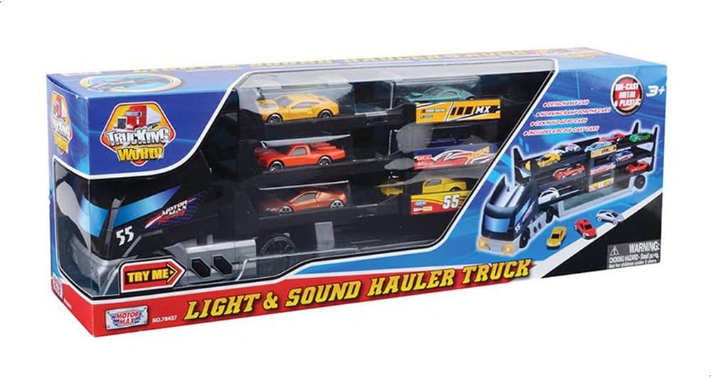 Motor Max Light & Sound Hauler Track 6 Pieces Of Die Cast Cars