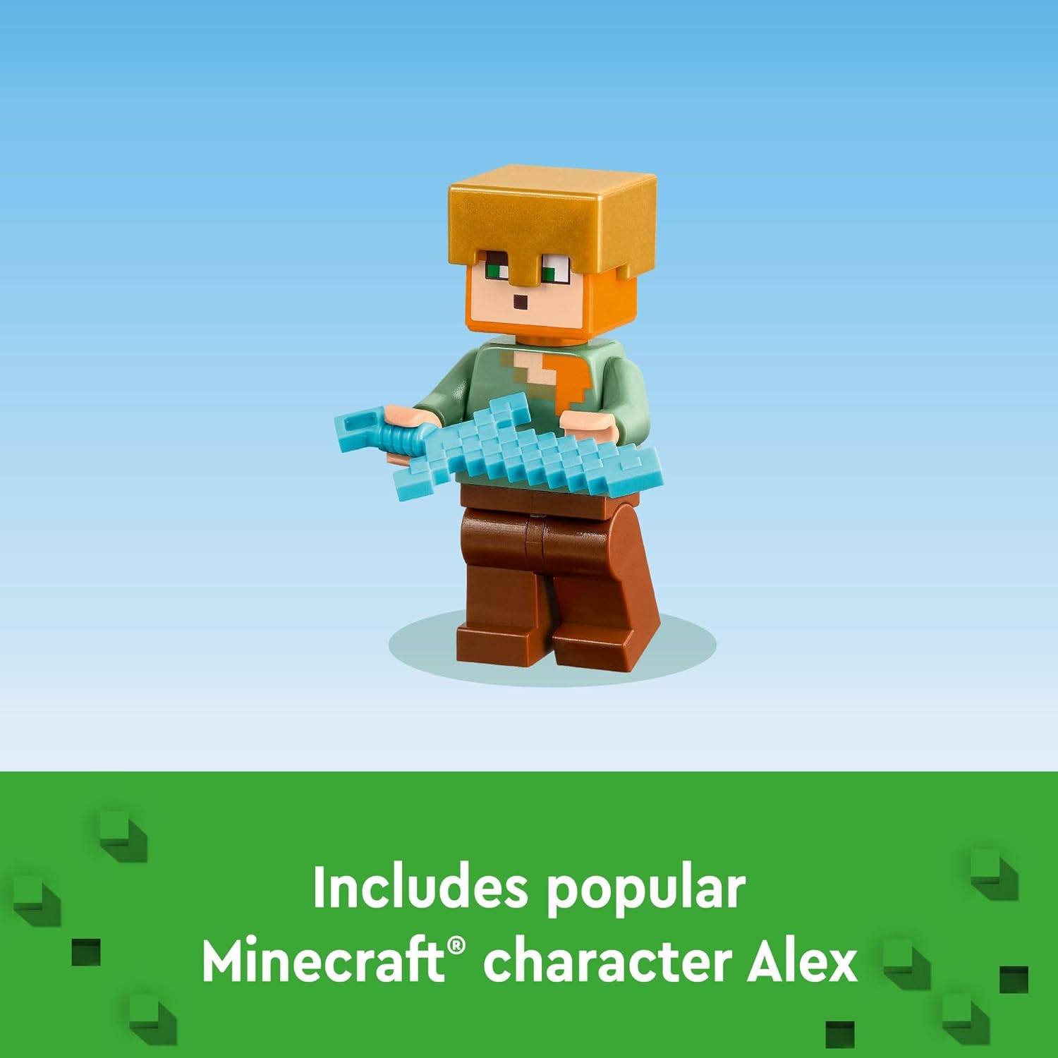 مجموعة بناء ماينكرافت ذا أرموري من ليجو 21252، تتضمن شخصيات ماينكرافت الشهيرة أليكس وأرمورسميث، لعبة حركة للاعبين والأطفال