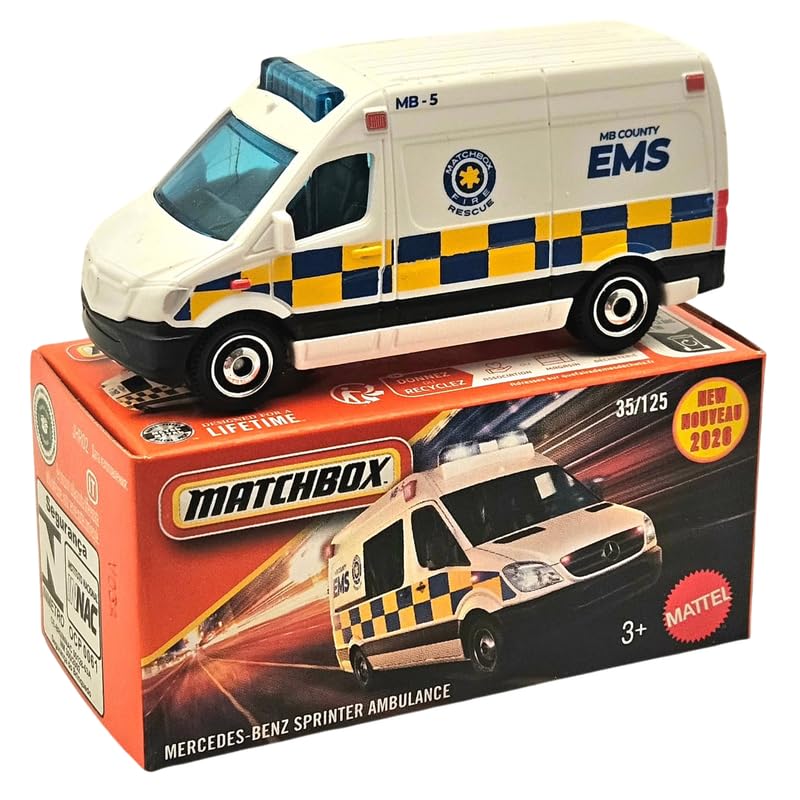 Matchbox 35/125 - سيارة إسعاف مرسيدس بنز سبرينتر مقاس 1:64 من المعدن المصبوب