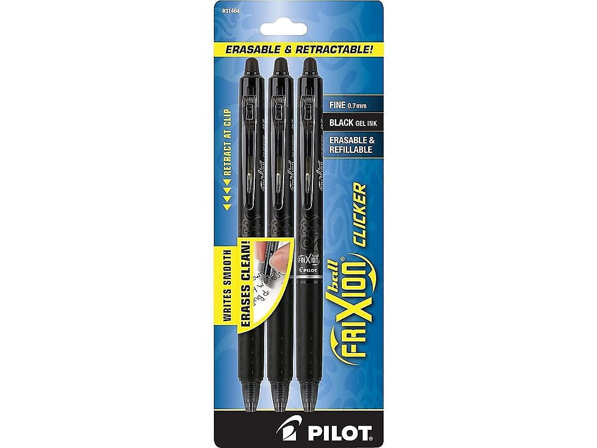 PILOT FriXion Clicker Erasable, Refillable & Retractable Gel Ink Pens, Fine Point, Black Ink, 3-Pack